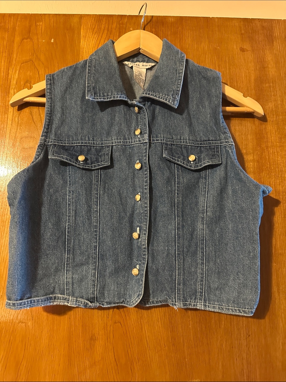 Sleeveless Light Weight Denim Button-Up Vest in Classic Blue
